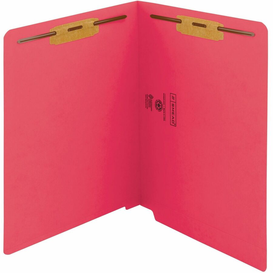 Heavyweight Colored End Tab Fastener Folders, 0.75" Expansion, 2 Fasteners, Letter Size, Red Exterior, 50/Box