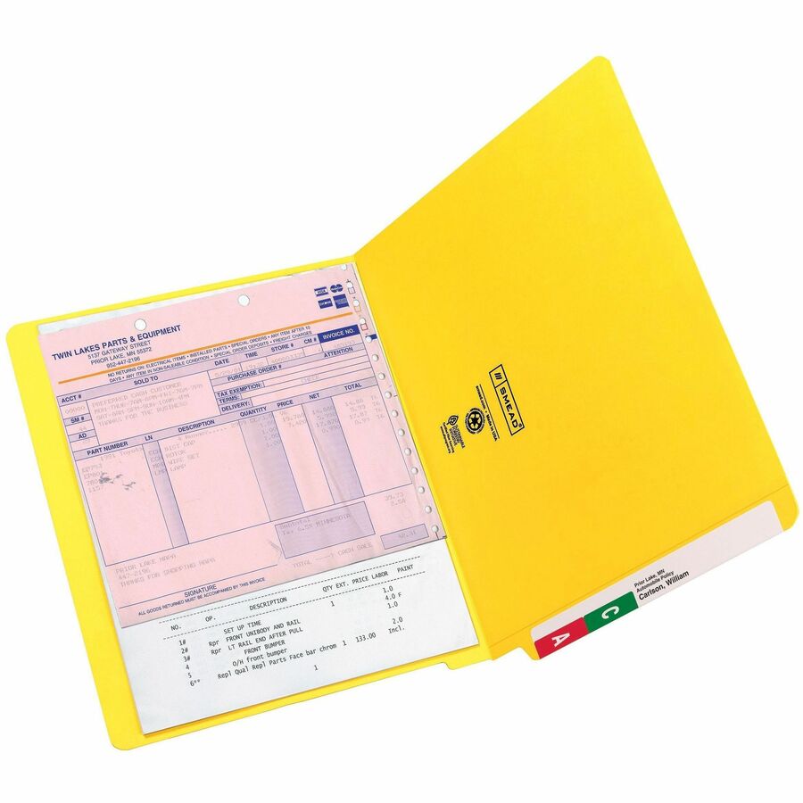 Shelf-Master Reinforced End Tab Colored Folders, Straight Tabs, Letter Size, 0.75" Expansion, Yellow, 100/Box