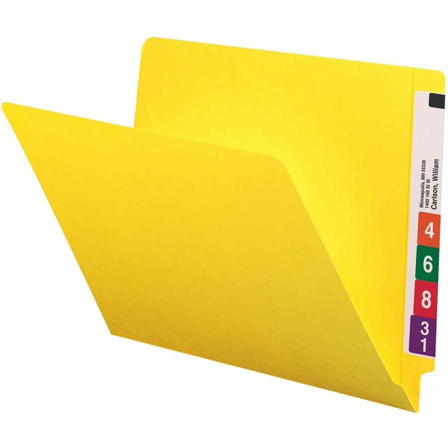 Shelf-Master Reinforced End Tab Colored Folders, Straight Tabs, Letter Size, 0.75" Expansion, Yellow, 100/Box