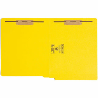 Heavyweight Colored End Tab Fastener Folders, 0.75" Expansion, 2 Fasteners, Letter Size, Yellow Exterior, 50/Box