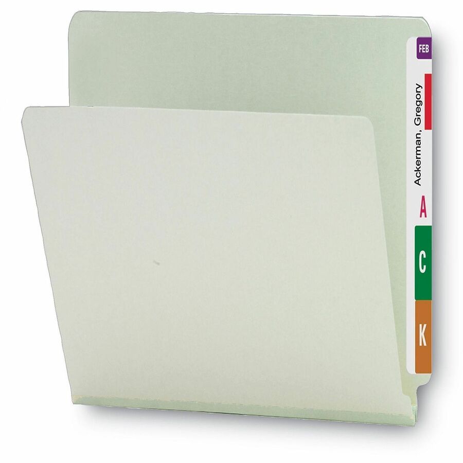 Extra-Heavy Recycled Pressboard End Tab Folders, Straight Tabs, Letter Size, 1" Expansion, Gray-Green, 25/Box