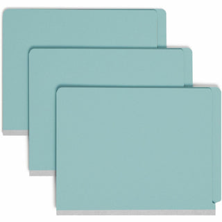 End Tab Pressboard Classification Folders, Six SafeSHIELD Fasteners, 2" Expansion, 2 Dividers, Letter Size, Blue, 10/Box