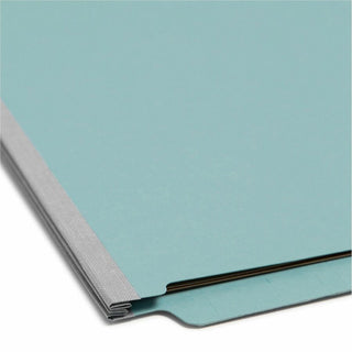 End Tab Pressboard Classification Folders, Six SafeSHIELD Fasteners, 2" Expansion, 2 Dividers, Letter Size, Blue, 10/Box
