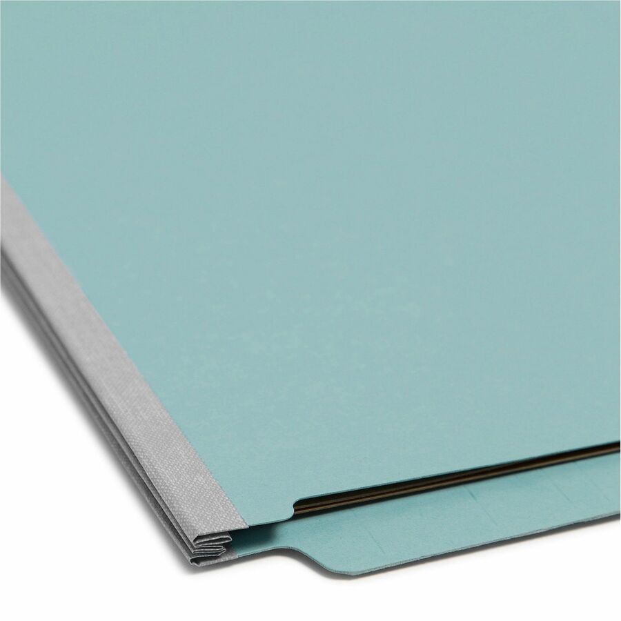 End Tab Pressboard Classification Folders, Six SafeSHIELD Fasteners, 2" Expansion, 2 Dividers, Letter Size, Blue, 10/Box
