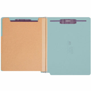 End Tab Pressboard Classification Folders, Six SafeSHIELD Fasteners, 2" Expansion, 2 Dividers, Letter Size, Blue, 10/Box