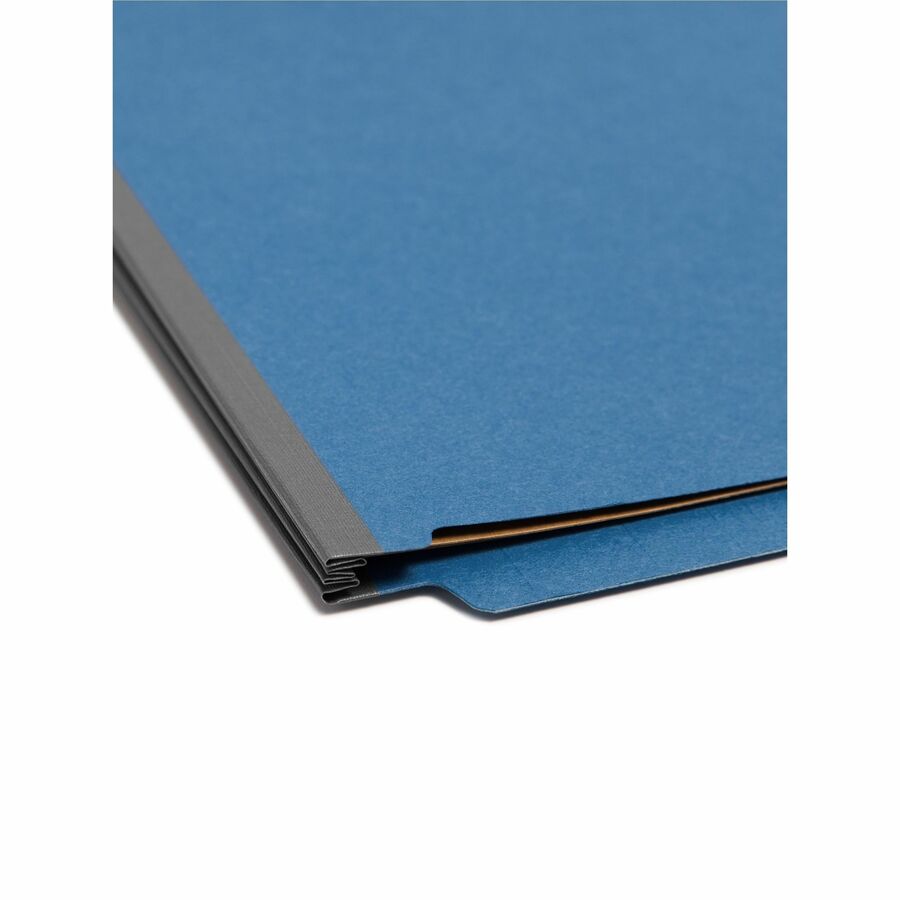 End Tab Pressboard Classification Folders, Six SafeSHIELD Fasteners, 2" Expansion, 2 Dividers, Letter Size, Dark Blue, 10/Box