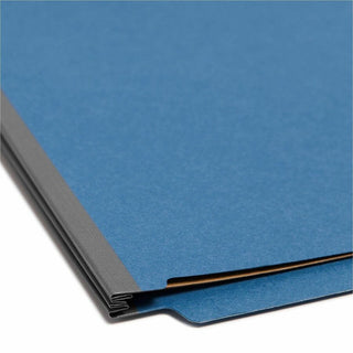 End Tab Pressboard Classification Folders, Six SafeSHIELD Fasteners, 2" Expansion, 2 Dividers, Letter Size, Dark Blue, 10/Box