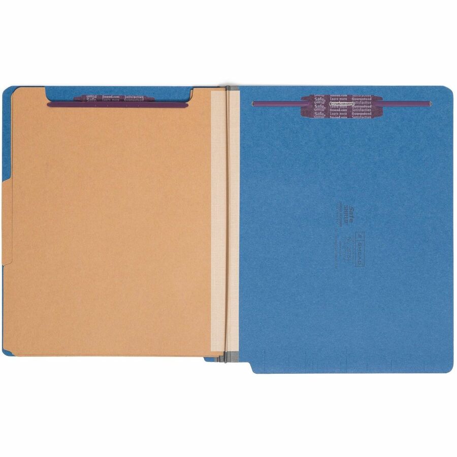 End Tab Pressboard Classification Folders, Six SafeSHIELD Fasteners, 2" Expansion, 2 Dividers, Letter Size, Dark Blue, 10/Box