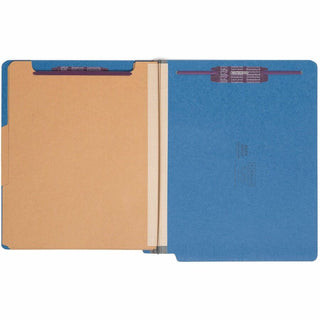 End Tab Pressboard Classification Folders, Six SafeSHIELD Fasteners, 2" Expansion, 2 Dividers, Letter Size, Dark Blue, 10/Box