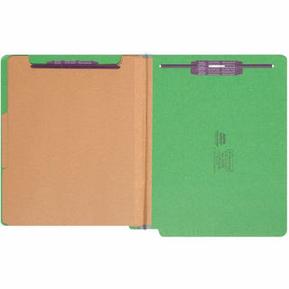 End Tab Pressboard Classification Folders, Six SafeSHIELD Fasteners, 2" Expansion, 2 Dividers, Letter Size, Green, 10/Box
