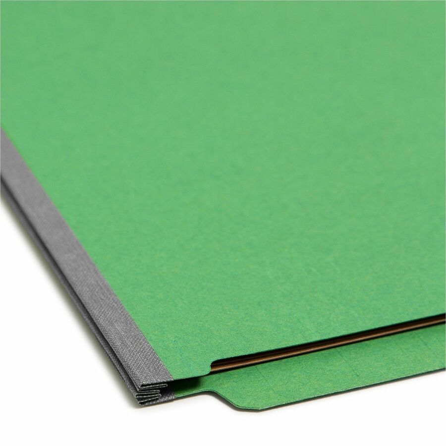 End Tab Pressboard Classification Folders, Six SafeSHIELD Fasteners, 2" Expansion, 2 Dividers, Letter Size, Green, 10/Box