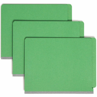 End Tab Pressboard Classification Folders, Six SafeSHIELD Fasteners, 2" Expansion, 2 Dividers, Letter Size, Green, 10/Box