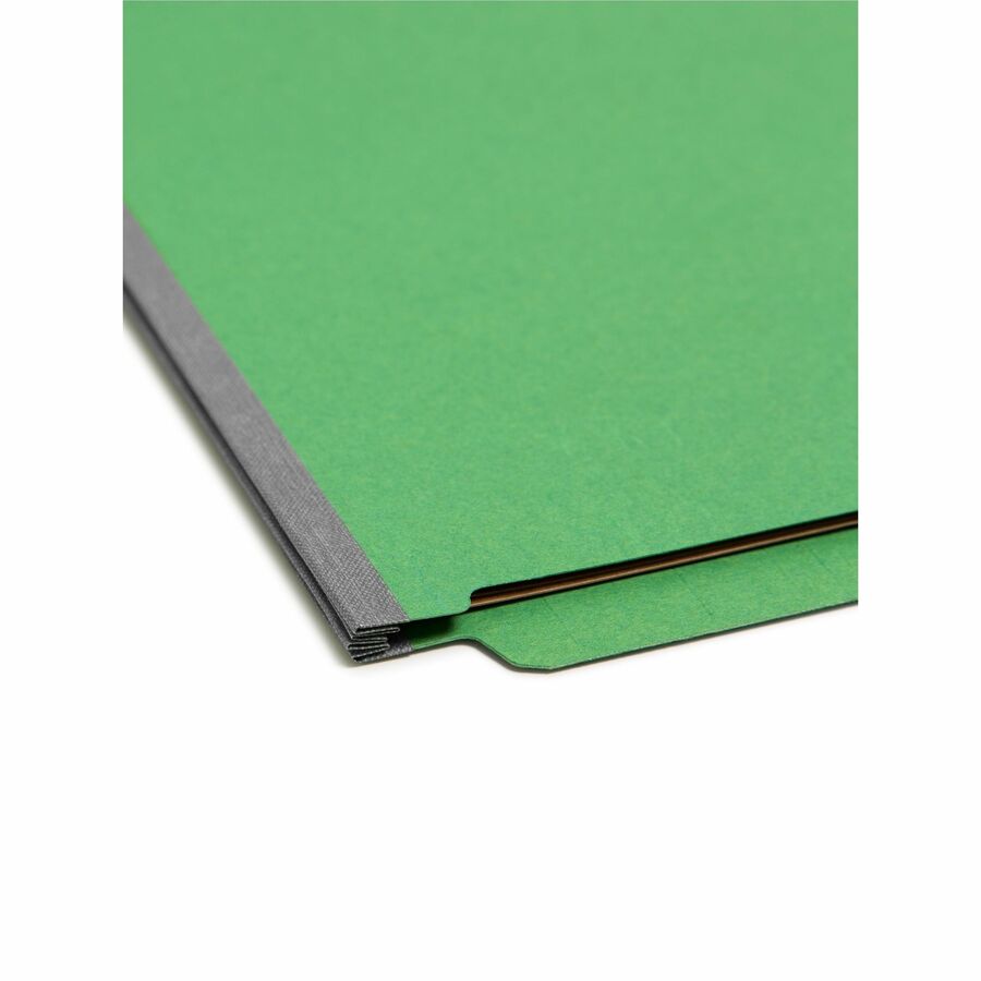 End Tab Pressboard Classification Folders, Six SafeSHIELD Fasteners, 2" Expansion, 2 Dividers, Letter Size, Green, 10/Box