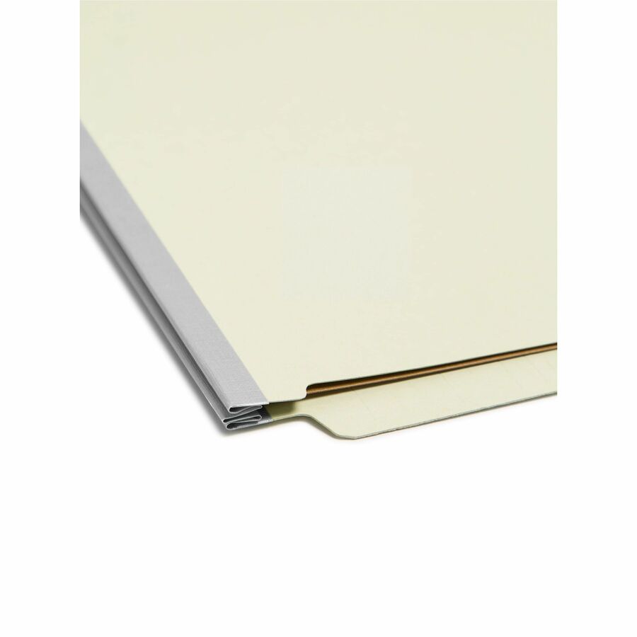 End Tab Pressboard Classification Folder, Eight SafeSHIELD Fasteners, 3" Expansion, 3 Dividers, Letter Size, Gray-Green,10/BX