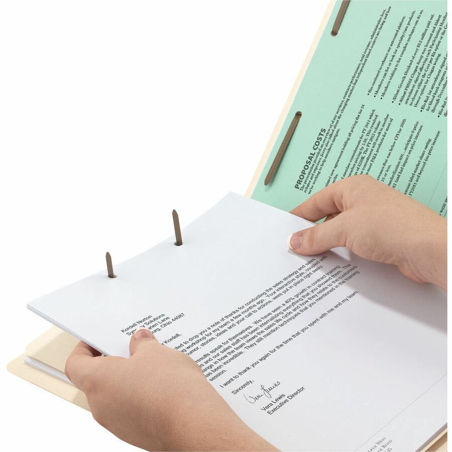 Manila End Tab Classification Folders, 2" Expansion, 1 Divider, 4 Fasteners, Letter Size, Manila Exterior, 10/Box