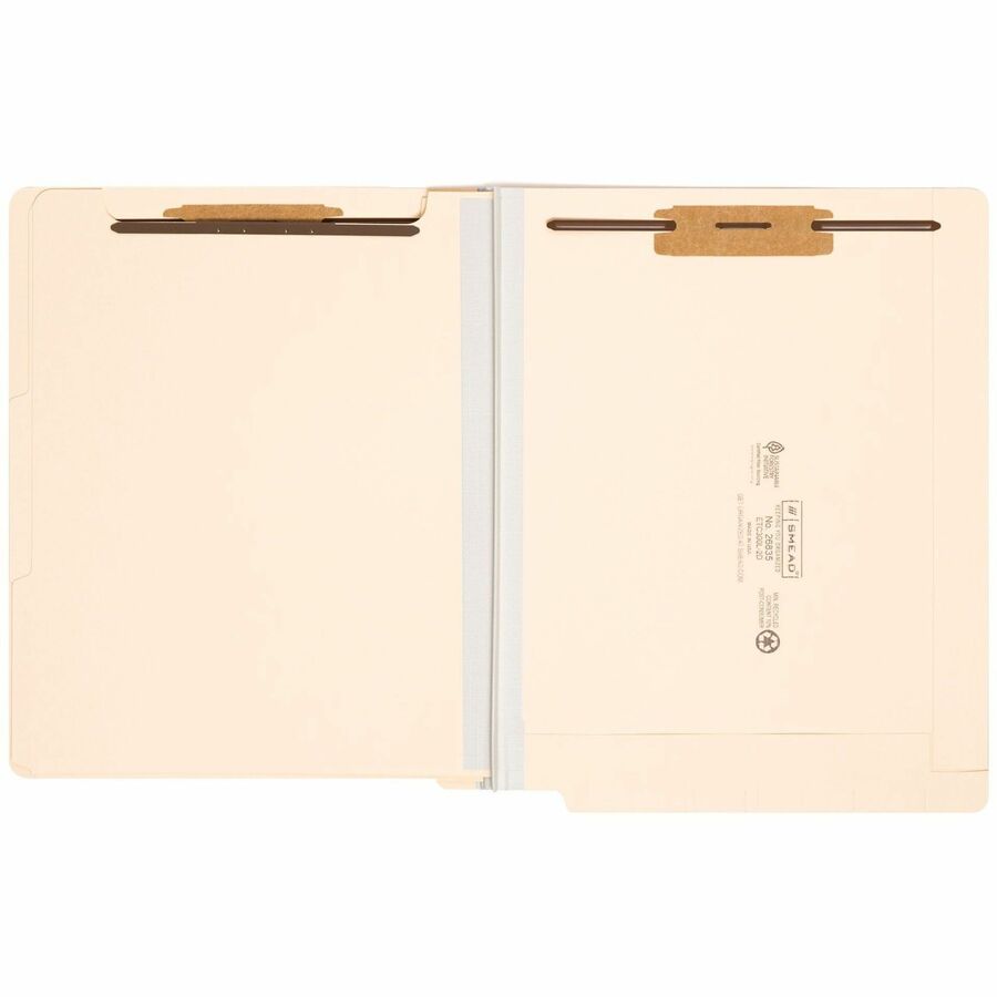Manila End Tab Classification Folders, 2" Expansion, 2 Dividers, 6 Fasteners, Letter Size, Manila Exterior, 10/Box