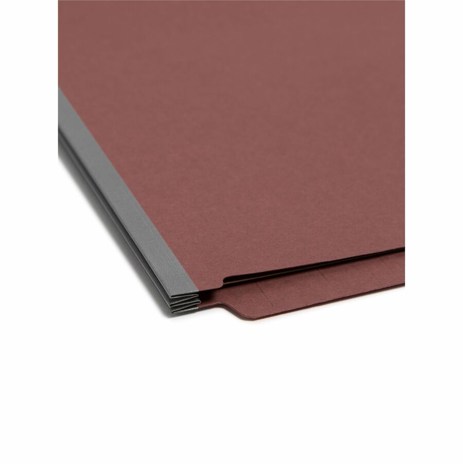 End Tab Pressboard Classification Folders, Six SafeSHIELD Fasteners, 2" Expansion, 2 Dividers, Letter Size, Red, 10/Box