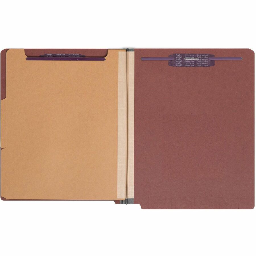 End Tab Pressboard Classification Folders, Six SafeSHIELD Fasteners, 2" Expansion, 2 Dividers, Letter Size, Red, 10/Box