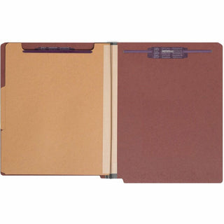 End Tab Pressboard Classification Folders, Six SafeSHIELD Fasteners, 2" Expansion, 2 Dividers, Letter Size, Red, 10/Box