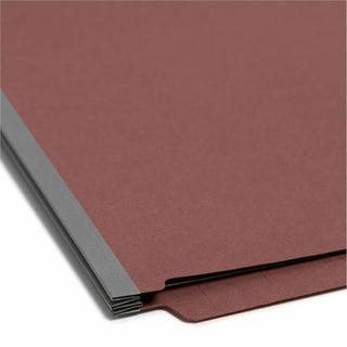 End Tab Pressboard Classification Folders, Six SafeSHIELD Fasteners, 2" Expansion, 2 Dividers, Letter Size, Red, 10/Box