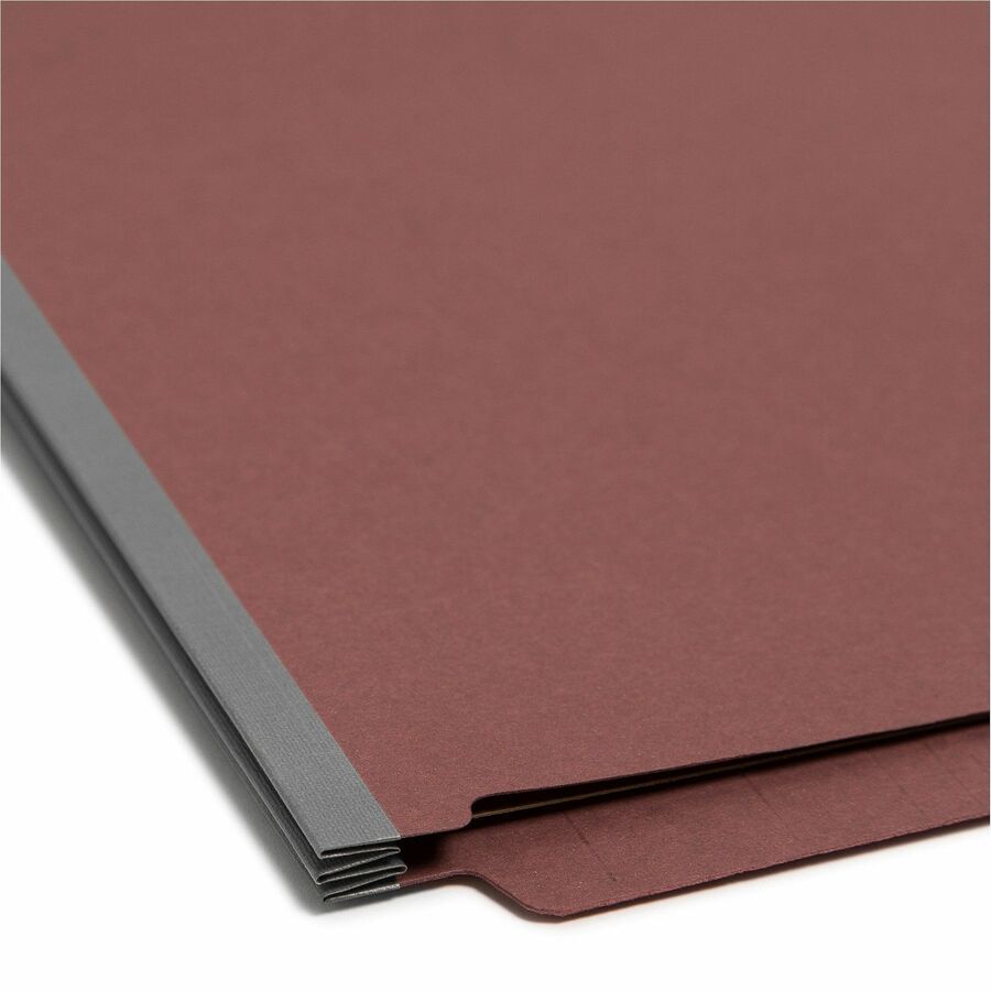 End Tab Pressboard Classification Folders, Six SafeSHIELD Fasteners, 2" Expansion, 2 Dividers, Letter Size, Red, 10/Box