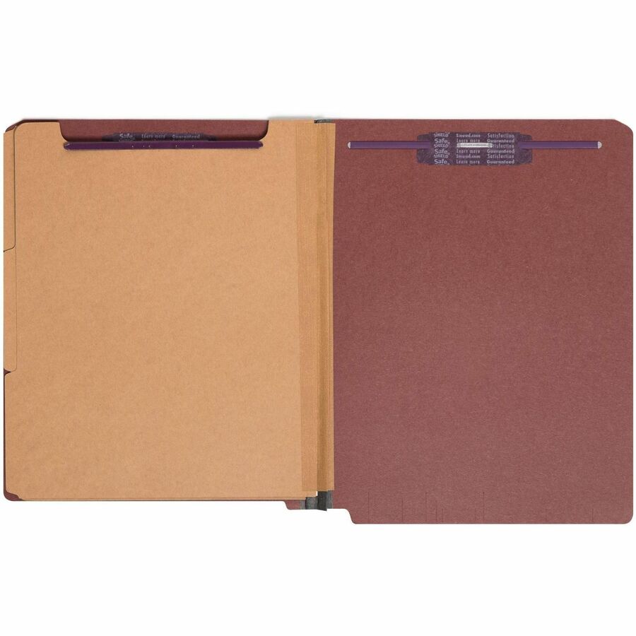 End Tab Pressboard Classification Folders, Eight SafeSHIELD Fasteners, 3" Expansion, 3 Dividers, Letter Size, Red, 10/Box
