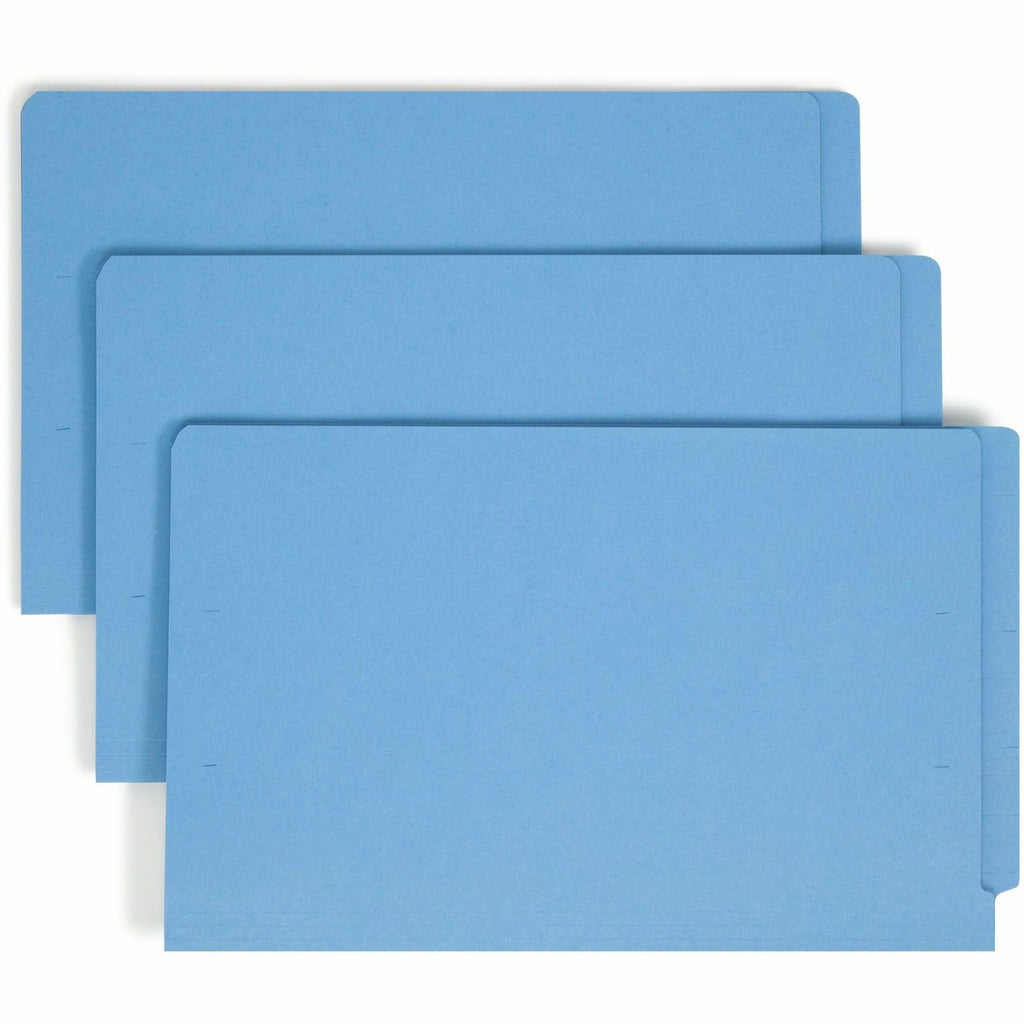 Heavyweight Colored End Tab Fastener Folders, 0.75" Expansion, 2 Fasteners, Legal Size, Blue Exterior, 50/Box