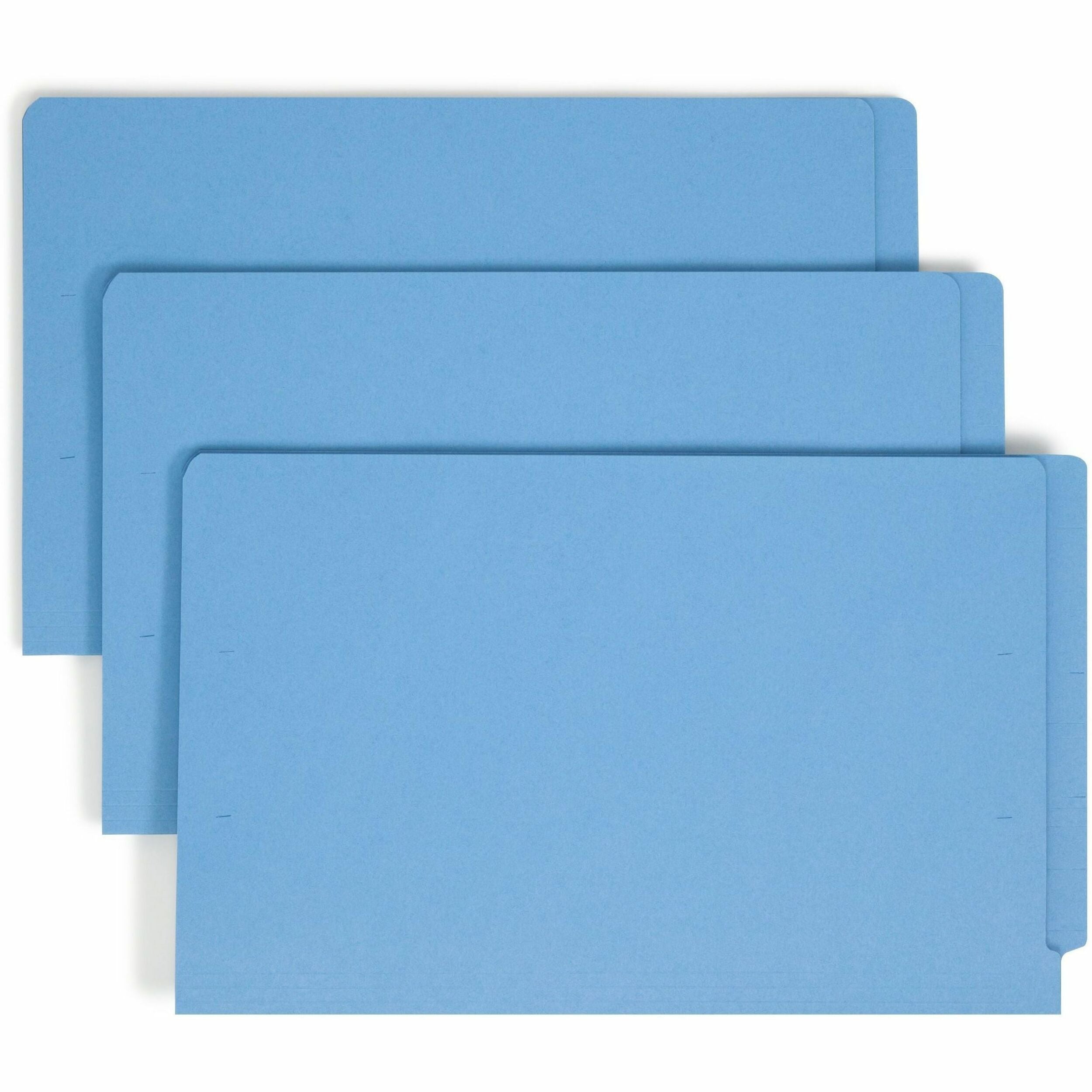 Heavyweight Colored End Tab Fastener Folders, 0.75" Expansion, 2 Fasteners, Legal Size, Blue Exterior, 50/Box