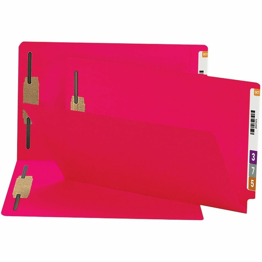 Heavyweight Colored End Tab Fastener Folders, 0.75" Expansion, 2 Fasteners, Legal Size, Red Exterior, 50/Box