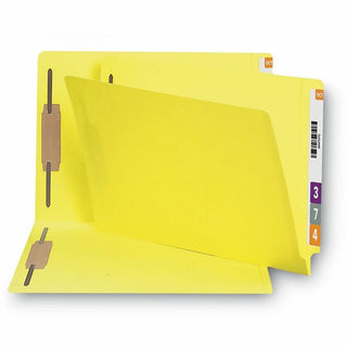 Heavyweight Colored End Tab Fastener Folders, 0.75" Expansion, 2 Fasteners, Legal Size, Yellow Exterior, 50/Box