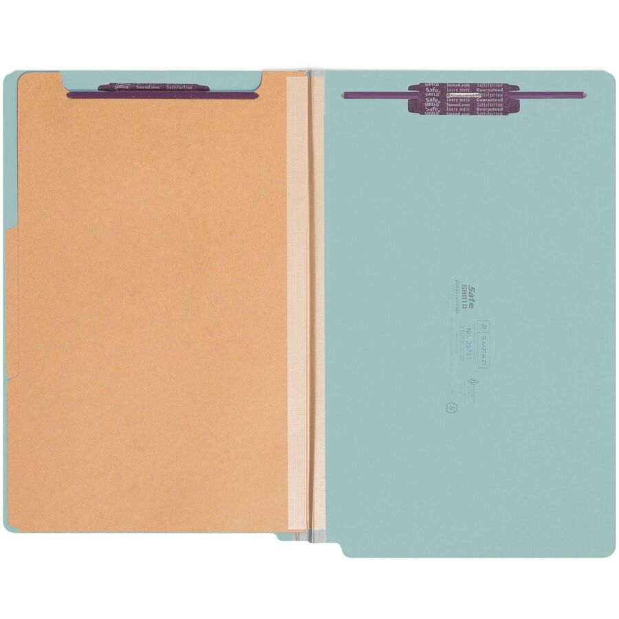 End Tab Pressboard Classification Folders, Six SafeSHIELD Fasteners, 2" Expansion, 2 Dividers, Legal Size, Blue, 10/Box