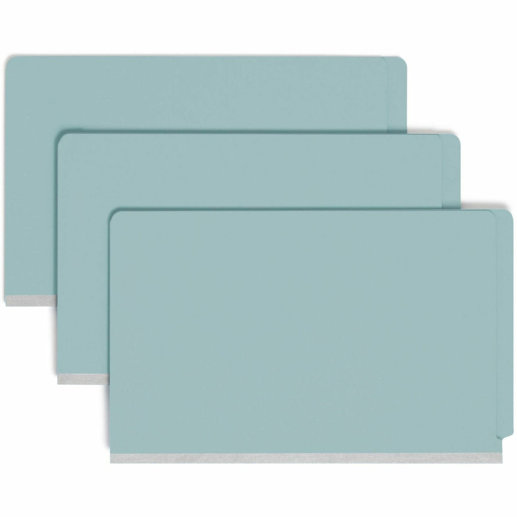 End Tab Pressboard Classification Folders, Six SafeSHIELD Fasteners, 2" Expansion, 2 Dividers, Legal Size, Blue, 10/Box
