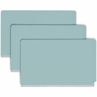 End Tab Pressboard Classification Folders, Six SafeSHIELD Fasteners, 2" Expansion, 2 Dividers, Legal Size, Blue, 10/Box