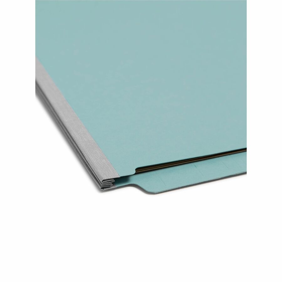 End Tab Pressboard Classification Folders, Six SafeSHIELD Fasteners, 2" Expansion, 2 Dividers, Legal Size, Blue, 10/Box