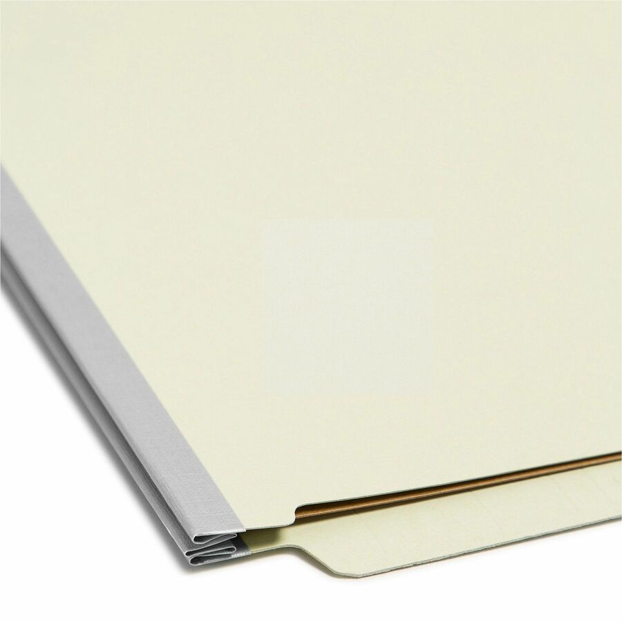End Tab Pressboard Classification Folders, Four SafeSHIELD Fasteners, 2" Expansion, 1 Divider, Legal Size, Gray-Green, 10/Box