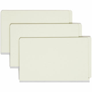 End Tab Pressboard Classification Folders, Four SafeSHIELD Fasteners, 2" Expansion, 1 Divider, Legal Size, Gray-Green, 10/Box