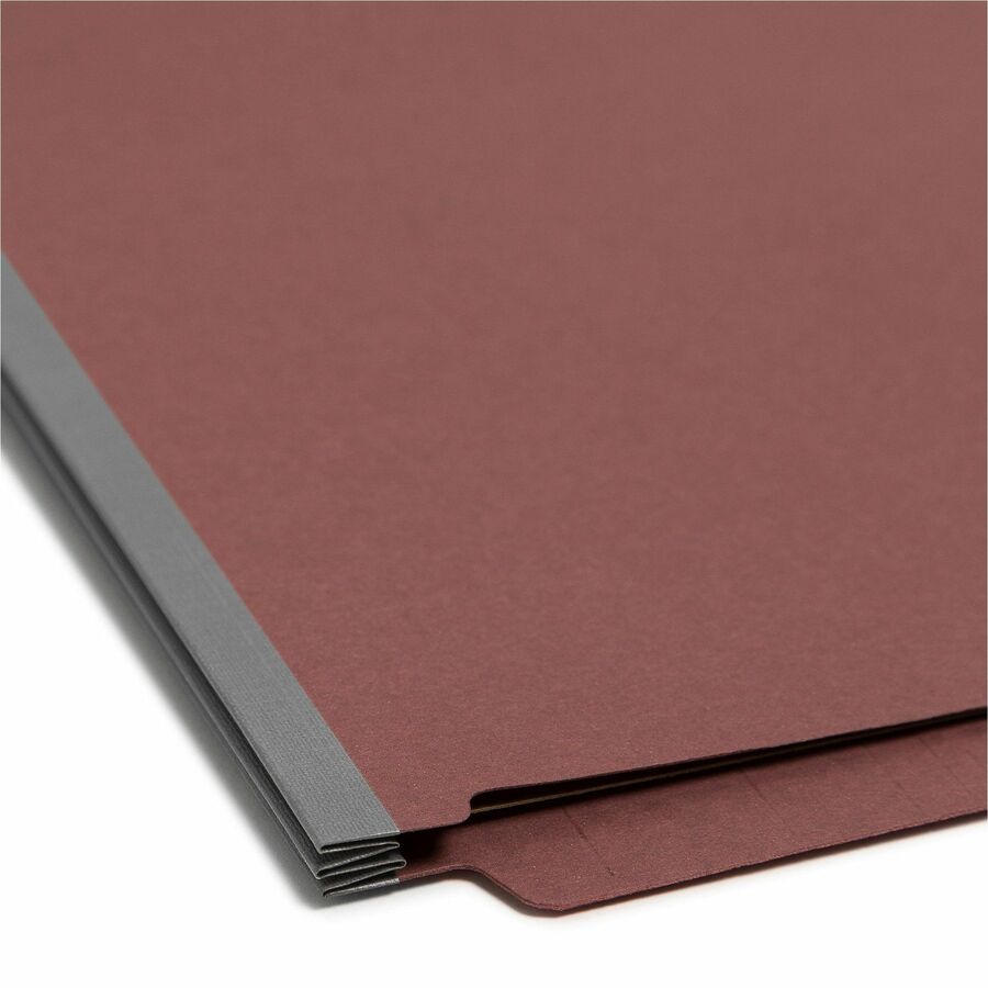 End Tab Pressboard Classification Folders, Six SafeSHIELD Fasteners, 2" Expansion, 2 Dividers, Legal Size, Red, 10/Box