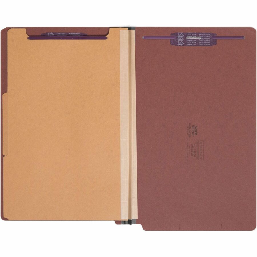 End Tab Pressboard Classification Folders, Six SafeSHIELD Fasteners, 2" Expansion, 2 Dividers, Legal Size, Red, 10/Box