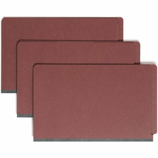 End Tab Pressboard Classification Folders, Six SafeSHIELD Fasteners, 2" Expansion, 2 Dividers, Legal Size, Red, 10/Box