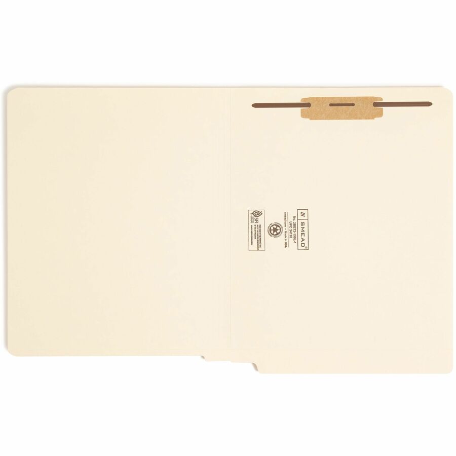 End Tab Fastener Folders with Reinforced Straight Tabs, 11-pt Manila, 1 Fastener, Letter Size, Manila Exterior, 50/Box