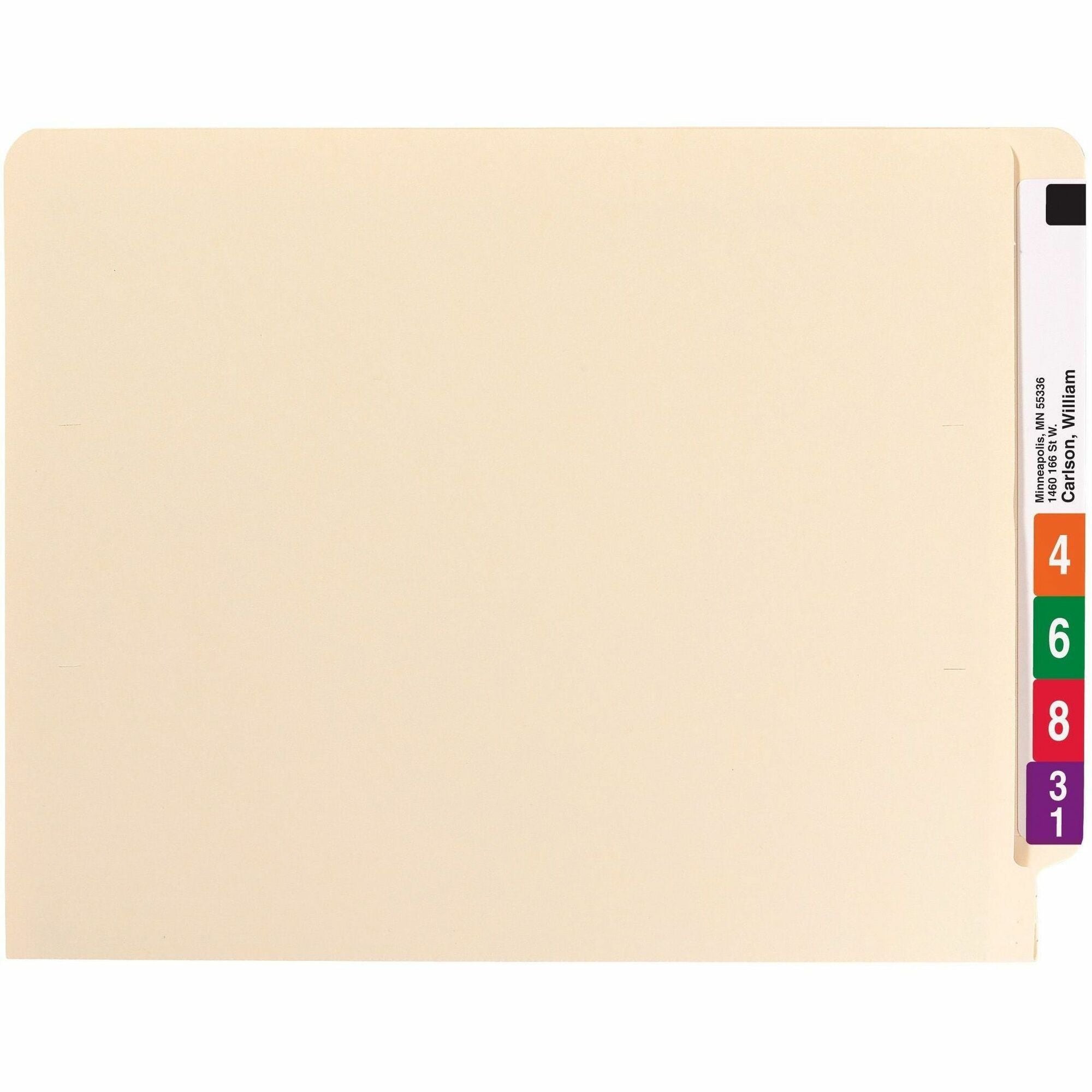 Reinforced End Tab Fastener Folders, Antimicrobial Protection, 0.75" Expansion, 2 Fasteners, Letter Size, Manila, 50/Box