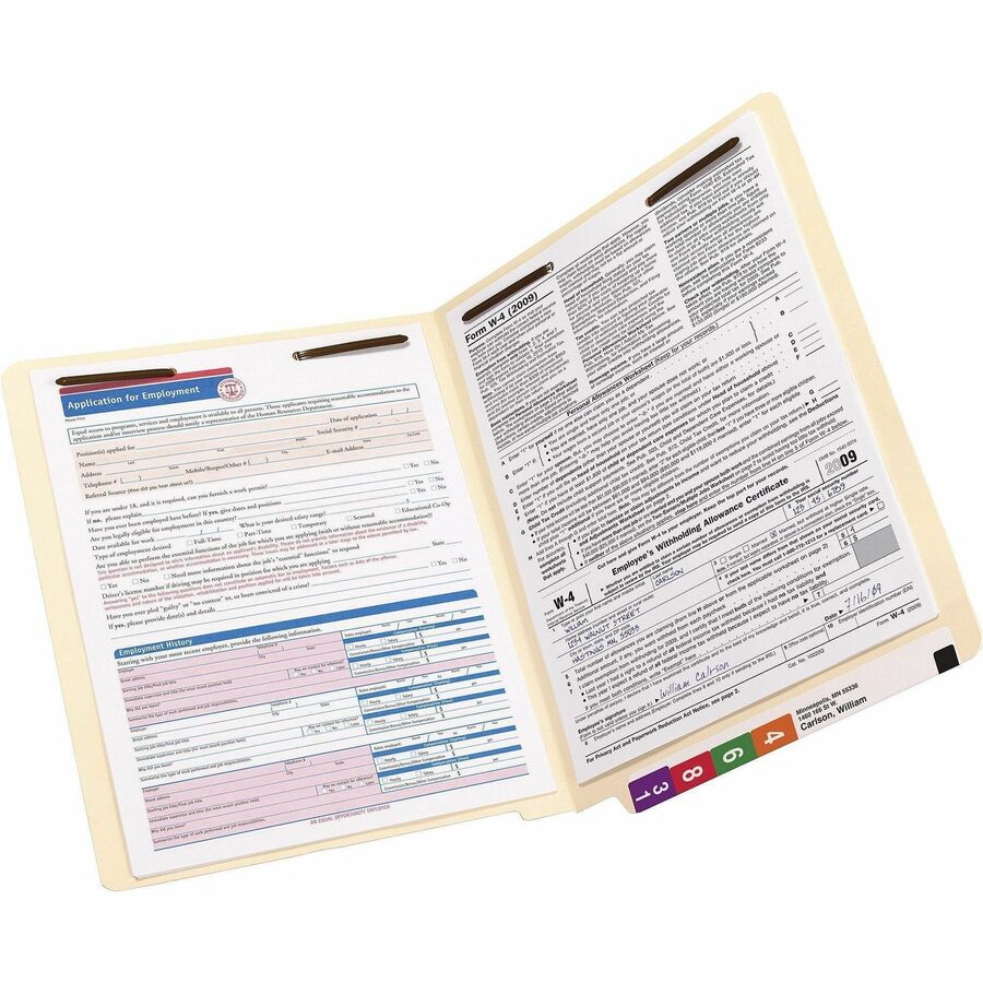Reinforced End Tab Fastener Folders, Antimicrobial Protection, 0.75" Expansion, 2 Fasteners, Letter Size, Manila, 50/Box
