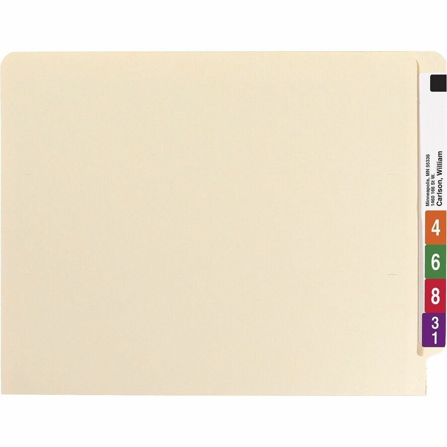 Reinforced End Tab Fastener Folders, Antimicrobial Protection, 0.75" Expansion, 2 Fasteners, Letter Size, Manila, 50/Box