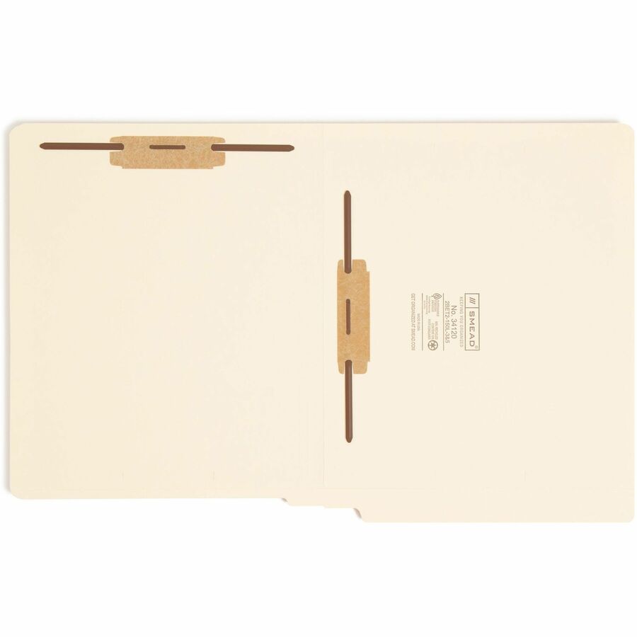 End Tab Fastener Folders with Reinforced Straight Tabs, 11-pt Manila, 2 Fasteners: Top/Side, Letter Size, Manila, 50/Box