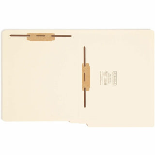 End Tab Fastener Folders with Reinforced Straight Tabs, 11-pt Manila, 2 Fasteners: Top/Side, Letter Size, Manila, 50/Box