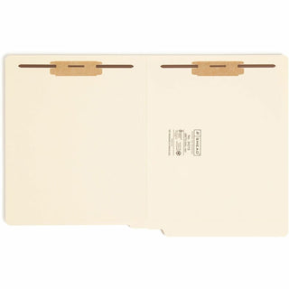 End Tab Fastener Folders with Reinforced Straight Tabs, 14-pt Manila, 2 Fasteners, Letter Size, Manila Exterior, 50/Box