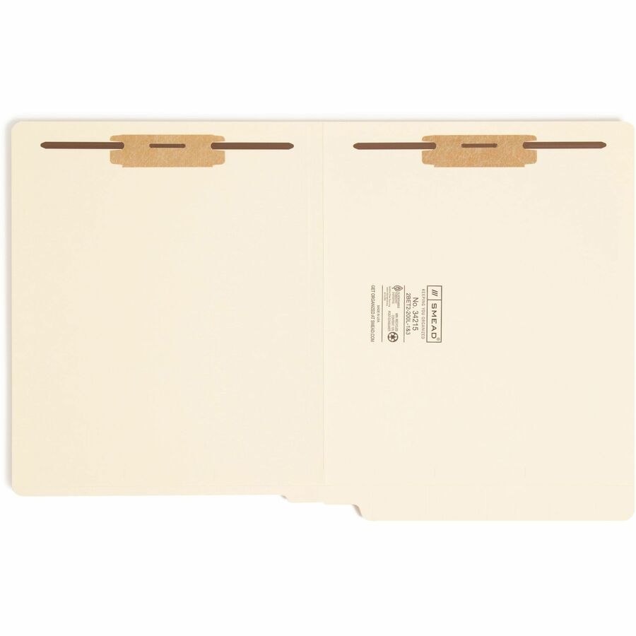End Tab Fastener Folders with Reinforced Straight Tabs, 14-pt Manila, 2 Fasteners, Letter Size, Manila Exterior, 50/Box