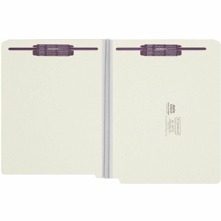 End Tab Pressboard Classification Folders, Two SafeSHIELD Coated Fasteners, 2" Expansion, Letter Size, Gray-Green, 25/Box