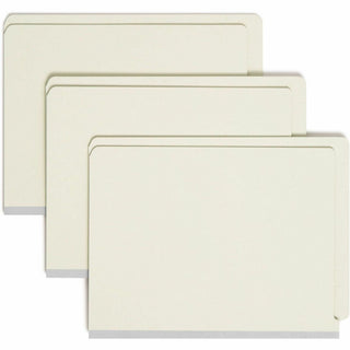 End Tab Pressboard Classification Folders, Two SafeSHIELD Coated Fasteners, 3" Expansion, Letter Size, Gray-Green, 25/Box