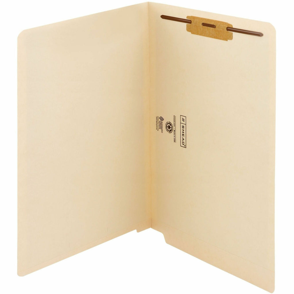 End Tab Fastener Folders with Reinforced Straight Tabs, 11-pt Manila, 1 Fastener, Legal Size, Manila Exterior, 50/Box